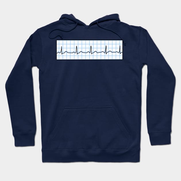 Hand Drawn Normal Electrocardiogram Light Blue Hoodie by Sofia Sava